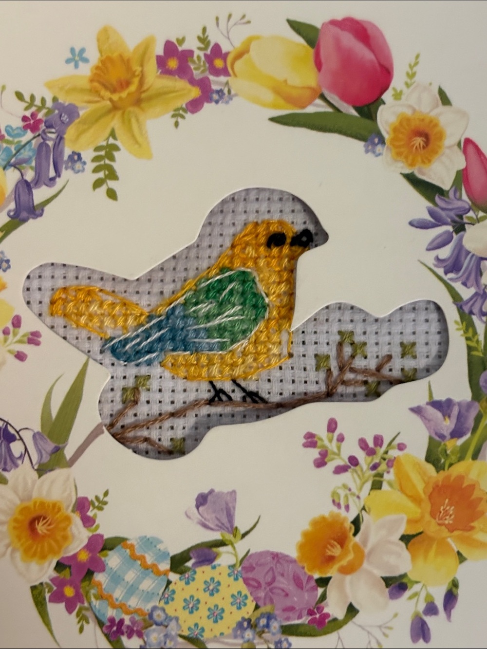 With Love Floral Bird Greeting Card — completed Cross stitch